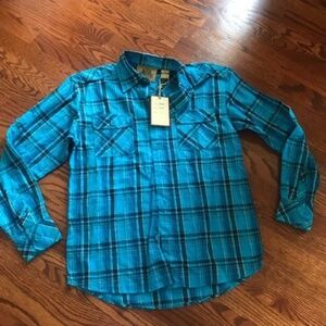 MEN RAIDER JEAN CO PLAID BLUE LONG SLEEVE SHIRT TOP Sz. L LARGE NWT NEW